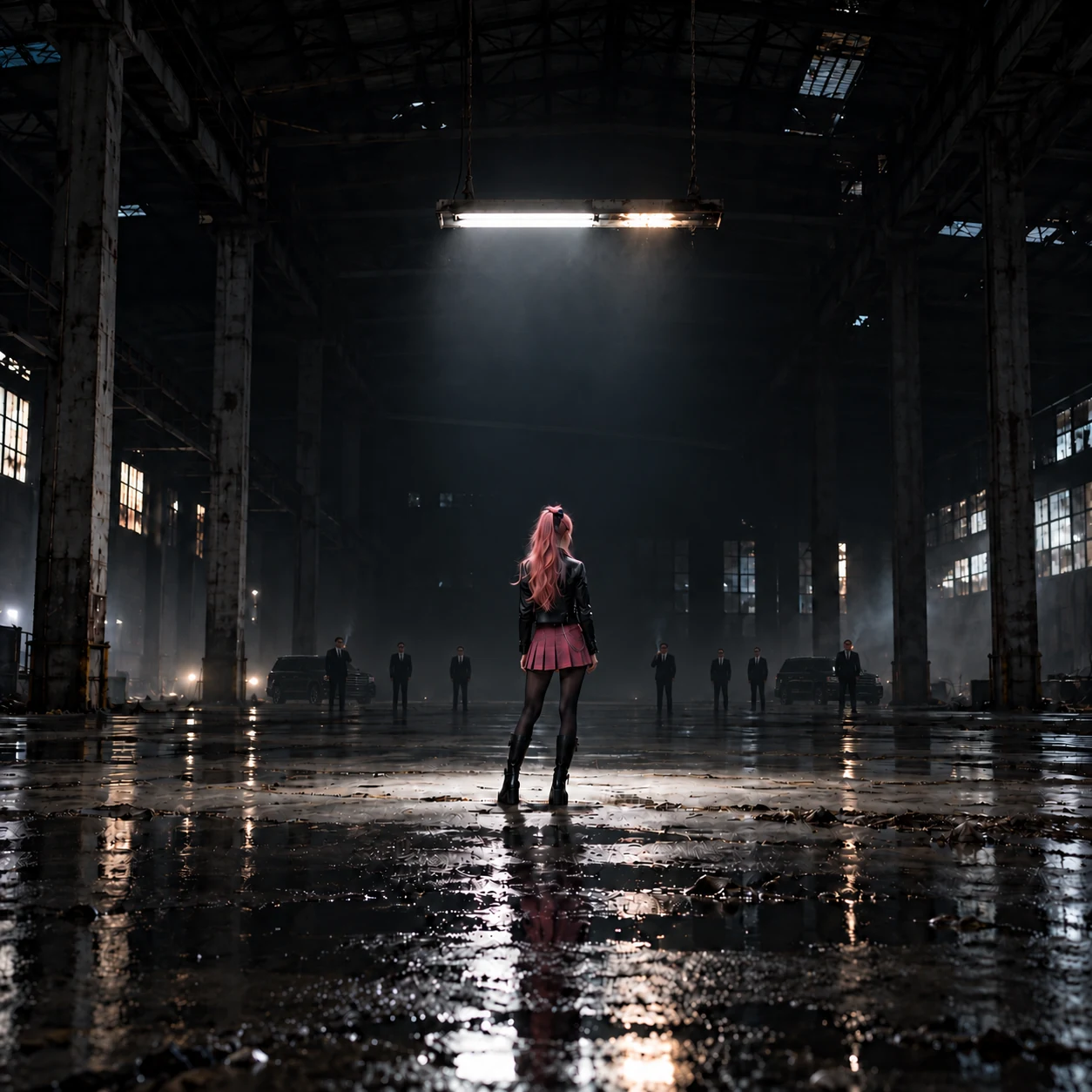 BORROWED TIME EP artwork: MILA standing in a dark warehouse reflected in rainwater