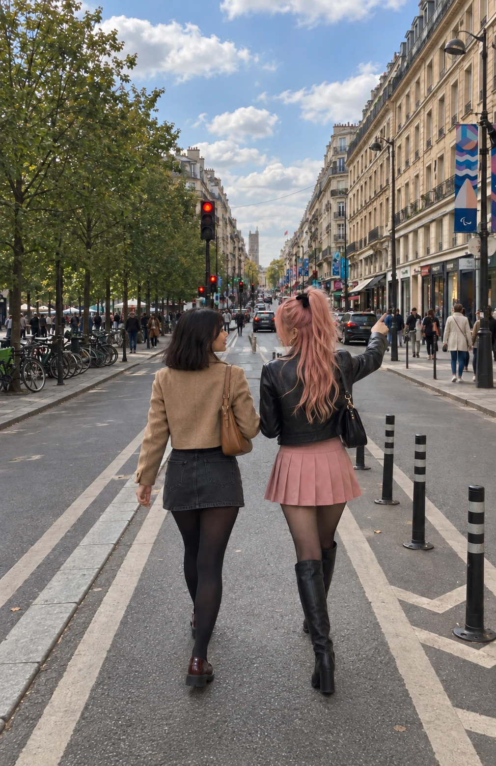 MILA and a friend walking along a Paris boulevard